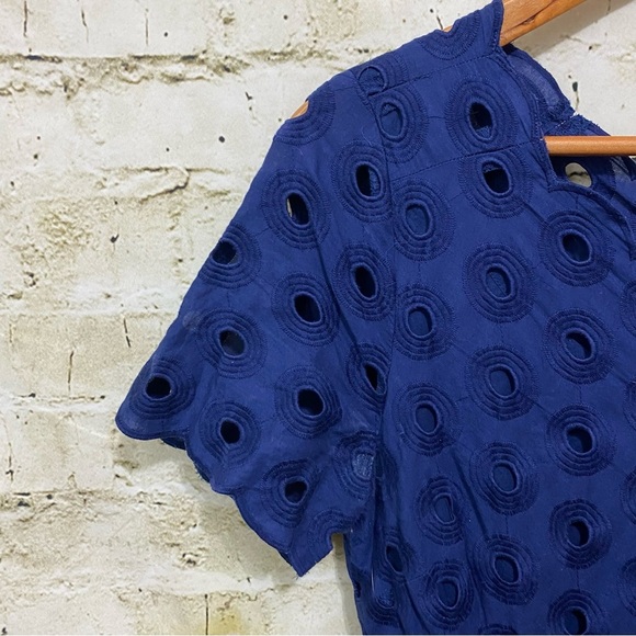 J Crew Blue Lazer Cut Embroiderd Lined Cotton A Line Dress - Picture 2 of 5